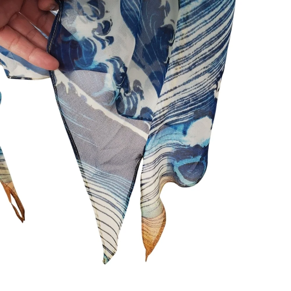 Women's Jade Boho Blouse. Brown w/ Blue Wave. Oversized and Flowy. S/M. #319